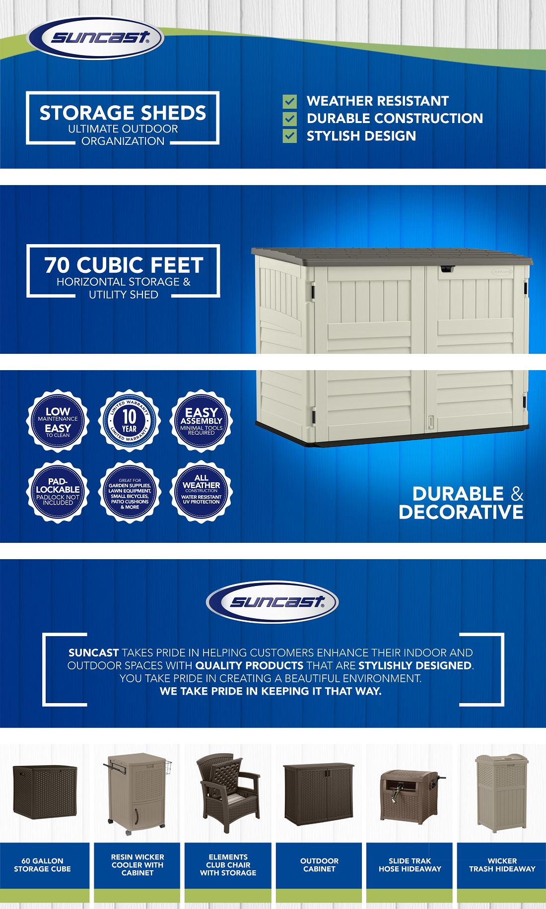 Suncast StowAway 3 ft. 8 in. x 5 ft. 11 in. Resin Horizontal Storage